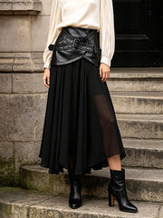 Fashion Faux Leather Patchwork Asymmetrical Midi Skirt