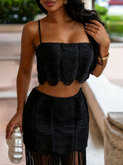 Fringe Crop Top and Skirt Set