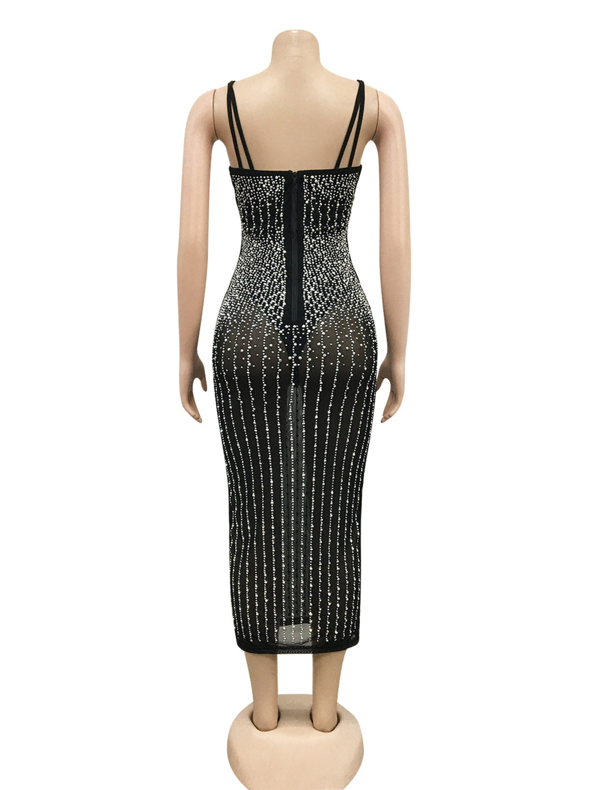 Sexy Rhinestone See-through Spaghetti Strap Dress