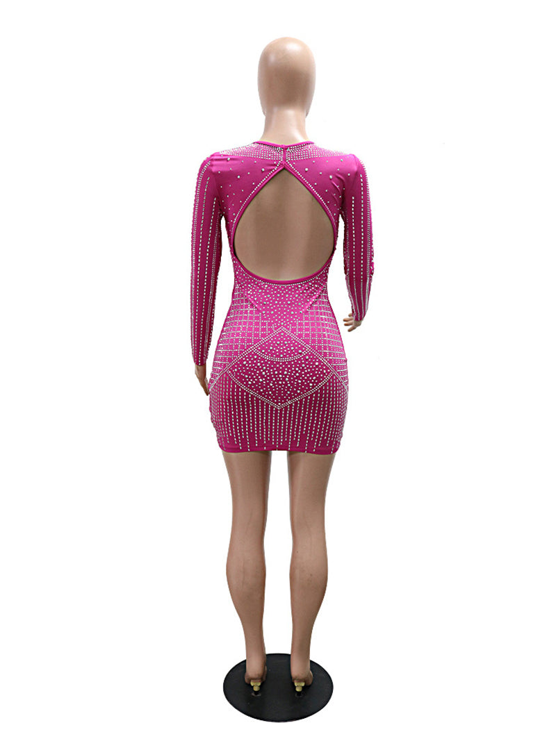 Sexy Rhinestones Hollow-out Backless Party Club Dress
