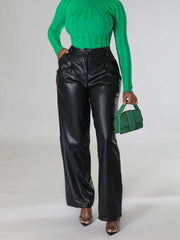 Fashion PU Leather Wide Leg Pants