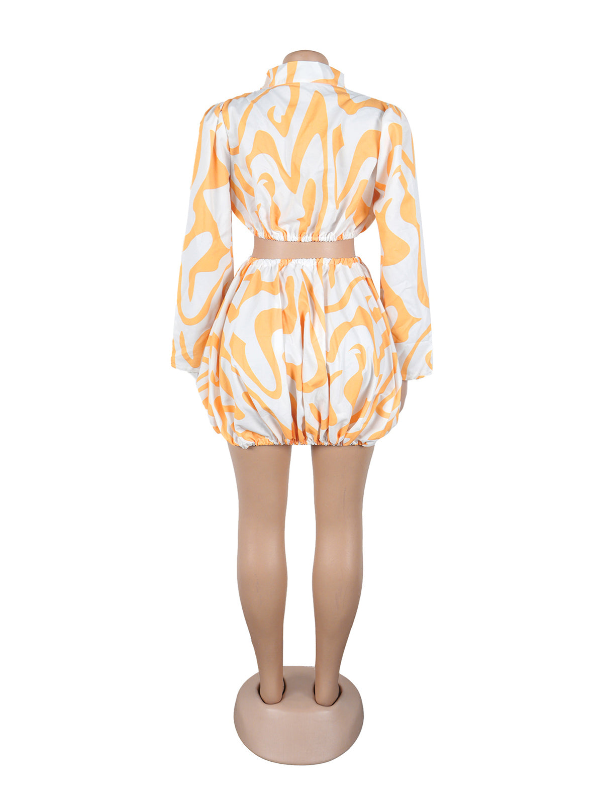 Casual Print Cropped Shirt High Waist Skirt Sets