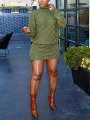 Casual Long Sleeve Turtleneck Knit Sweater Skirt Sets