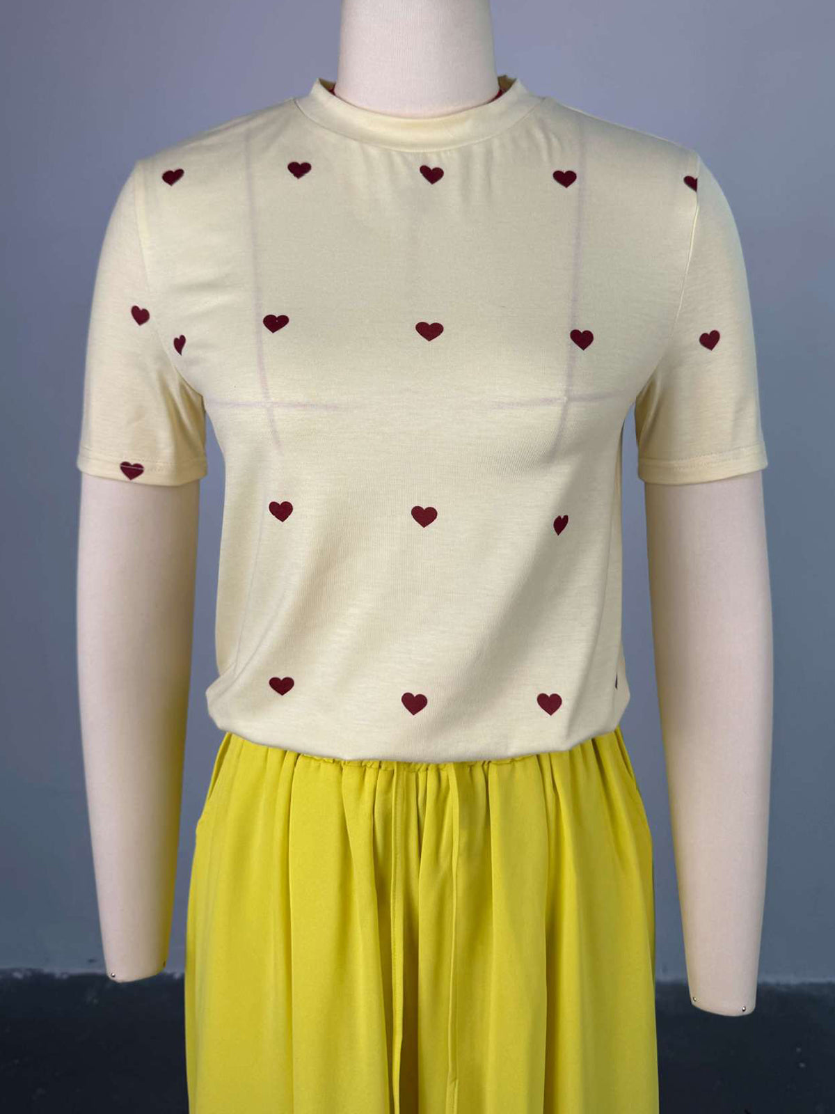 Casual O Neck Love Heart T shirt Wide Leg Pants Set