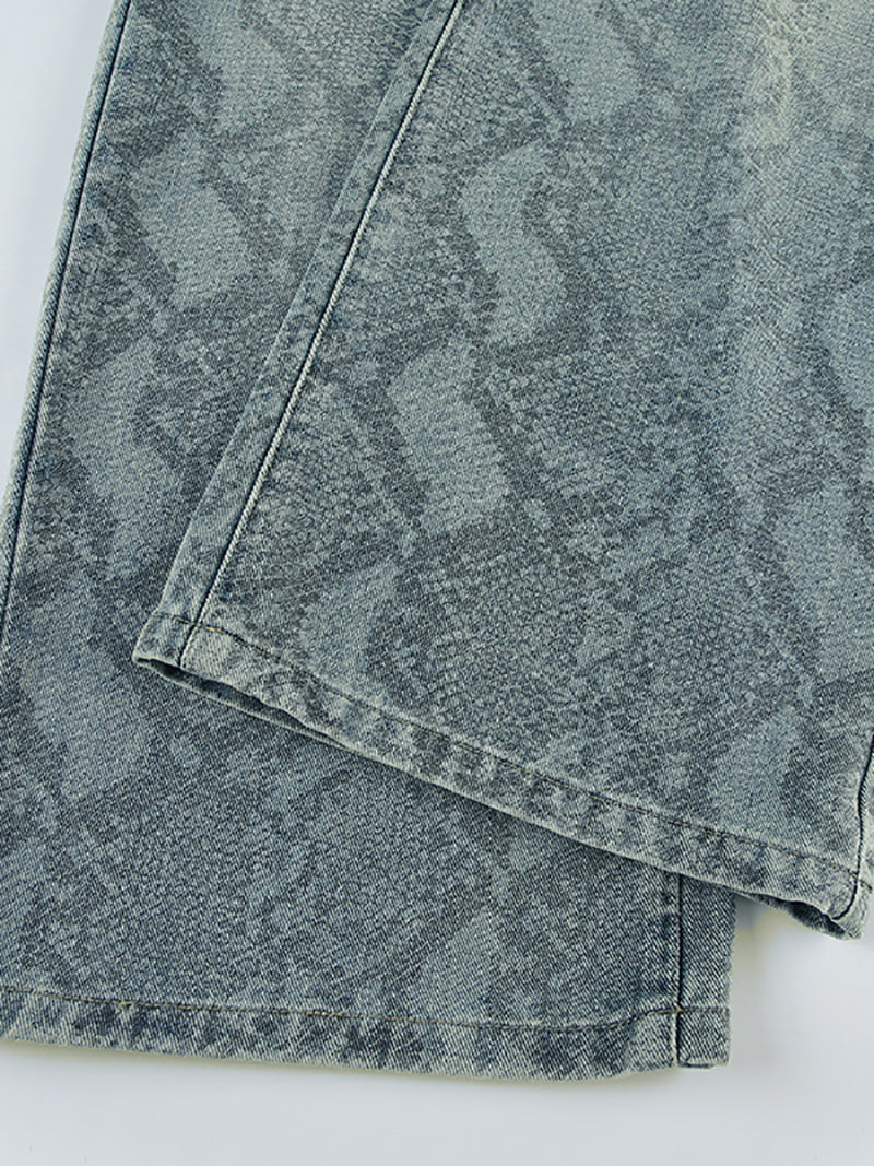 Fashion Snake Print Straight Leg Casual Jeans
