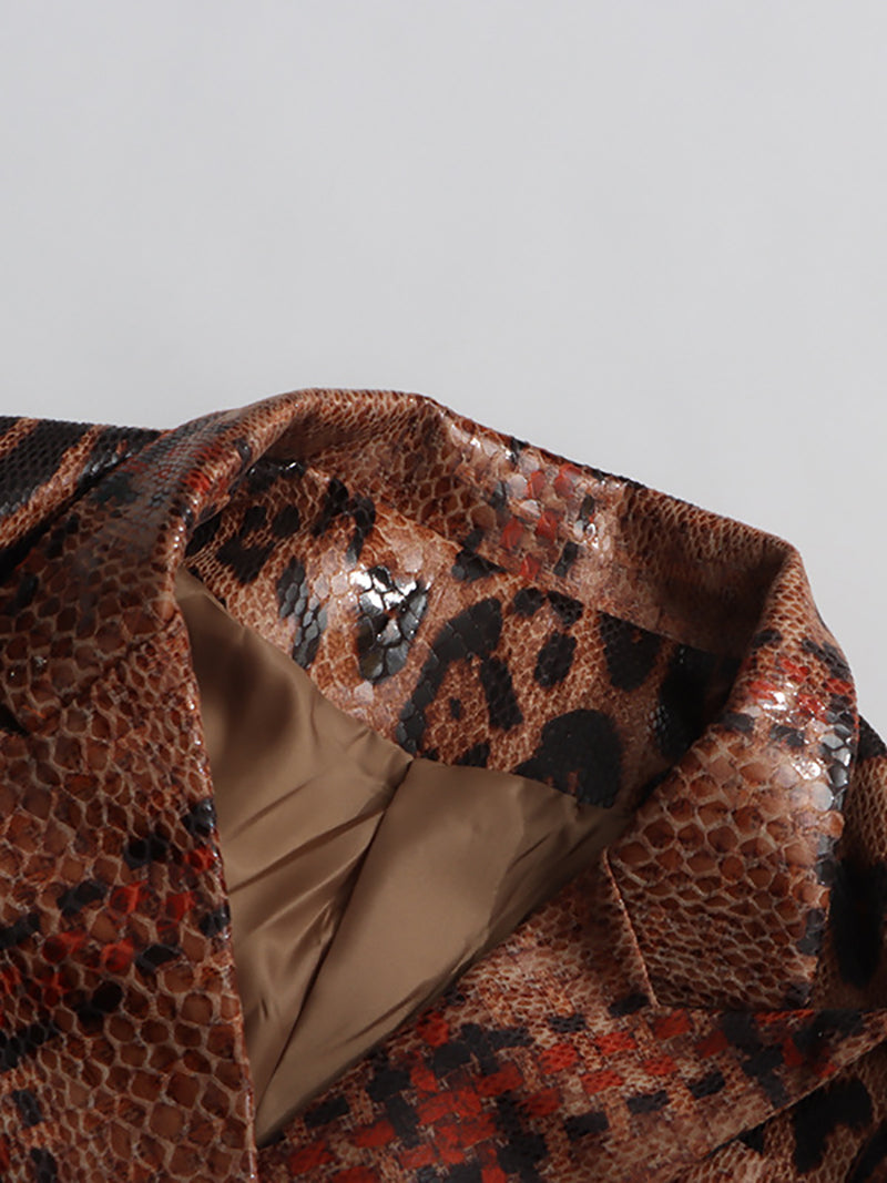 Vintage Leopard Print Sequin Slim Blazer