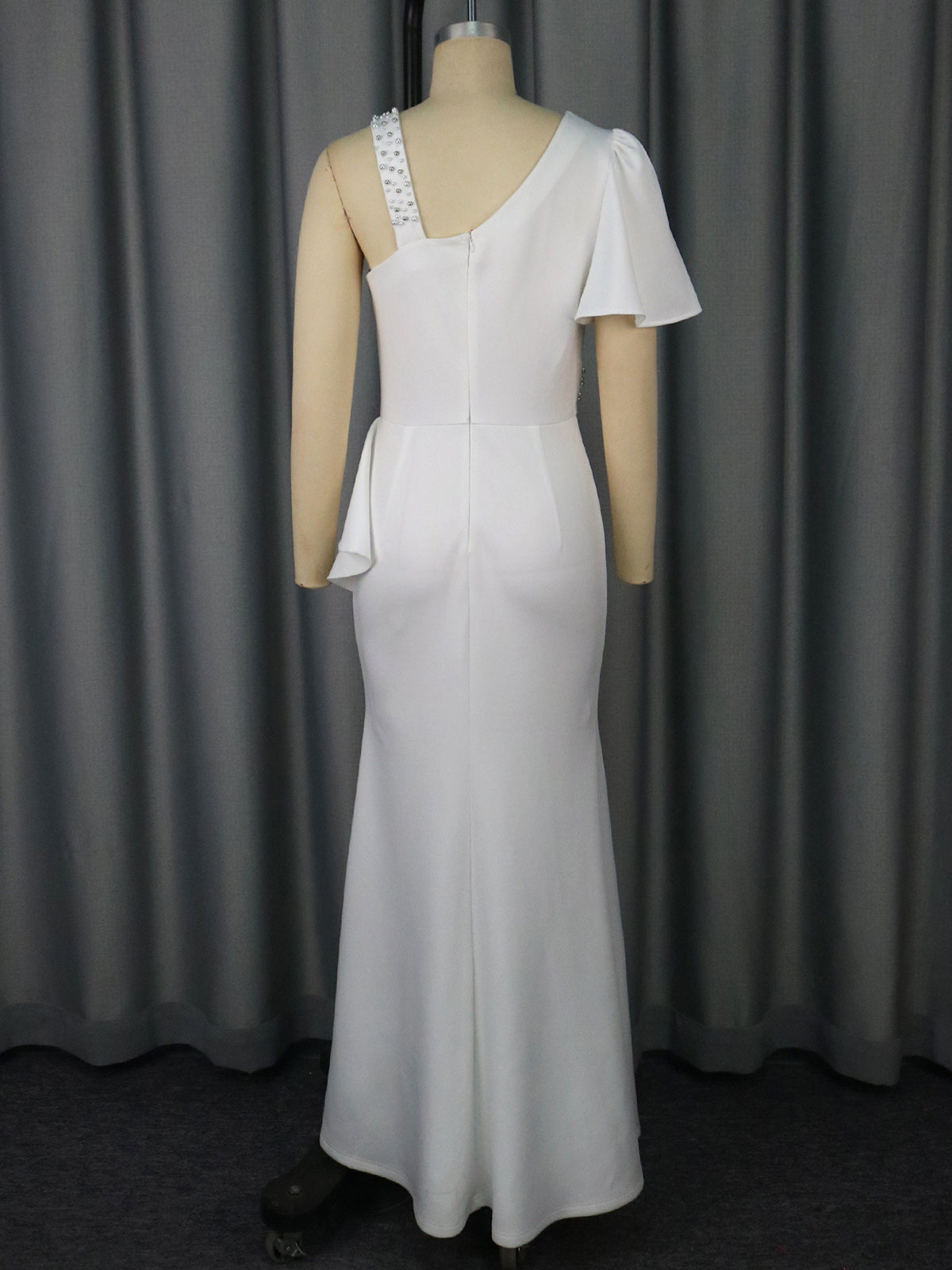 Elegant One-Shoulder Beaded Party Maxi Dress