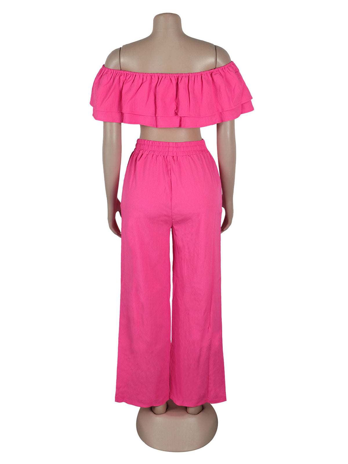 Sexy Off-Shoulder Crop Top And Elastic Waist Pants Set