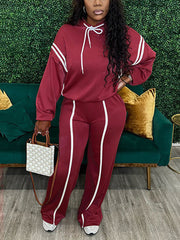 Casual Striped Hoodie Trousers Sports Suit