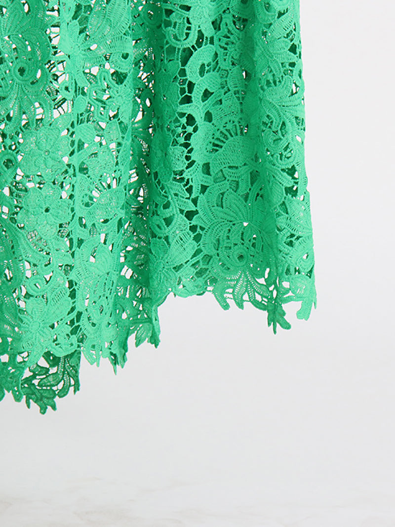Elegant Floral Embroidered Hollow Ruffle Maxi Dress