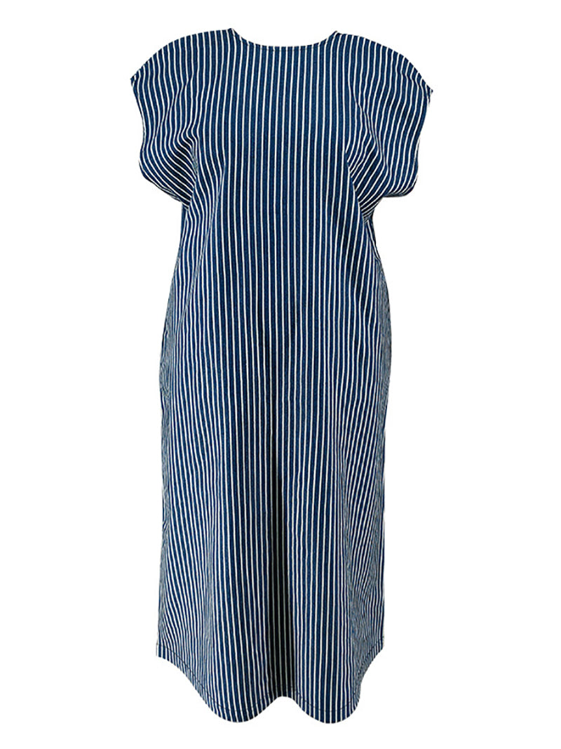 Casual Round Neck Striped Oversized Loose Denim Dress