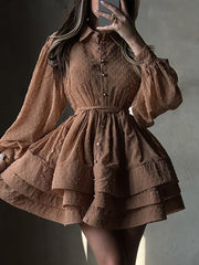 Fashion Single Breasted Tiered Shirt Mini Dress