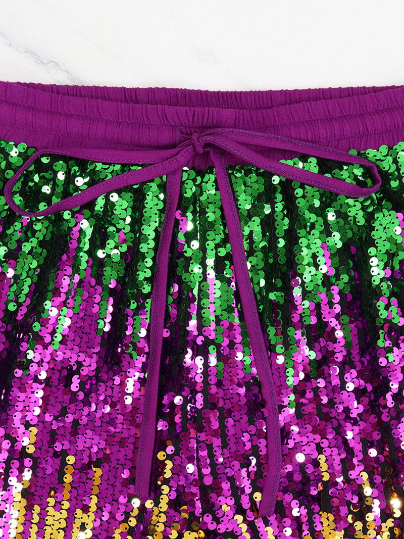 Casual Glitter Bling Sequins Drawstring Waist Pants