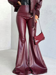 High Waist Faux Leather Flared Trousers