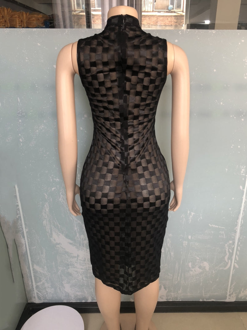 Casual Sleeveless Mesh Bodycon Midi Party Dresses