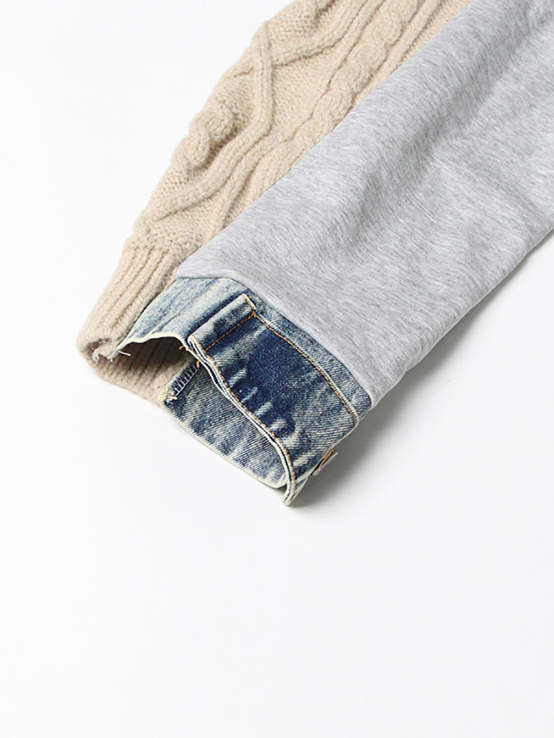 Colorblock Patchwork Drawstring Knit Sweaters