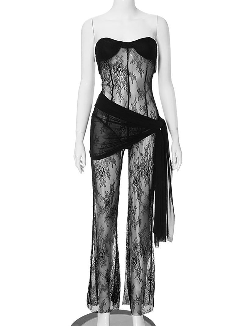 Sexy Lace Strapless See through Jumpsuit