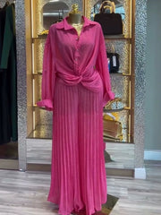Pleated Shirt and Wide Leg Pants Set