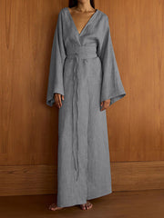 Casual V Neck High Waist Slit Maxi Dress