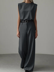 Fashion Sleeveless Top High Waist Wide Leg Pants Set