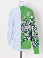 Fashion Patchwork Knit Casual Loose Blouse