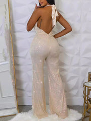 Sexy Sequin Halter Backless Jumpsuit