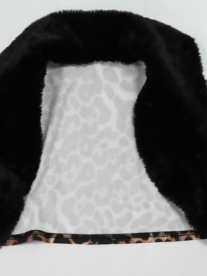 Sexy Cropped Coat Leopard Print Maxi Dress Set