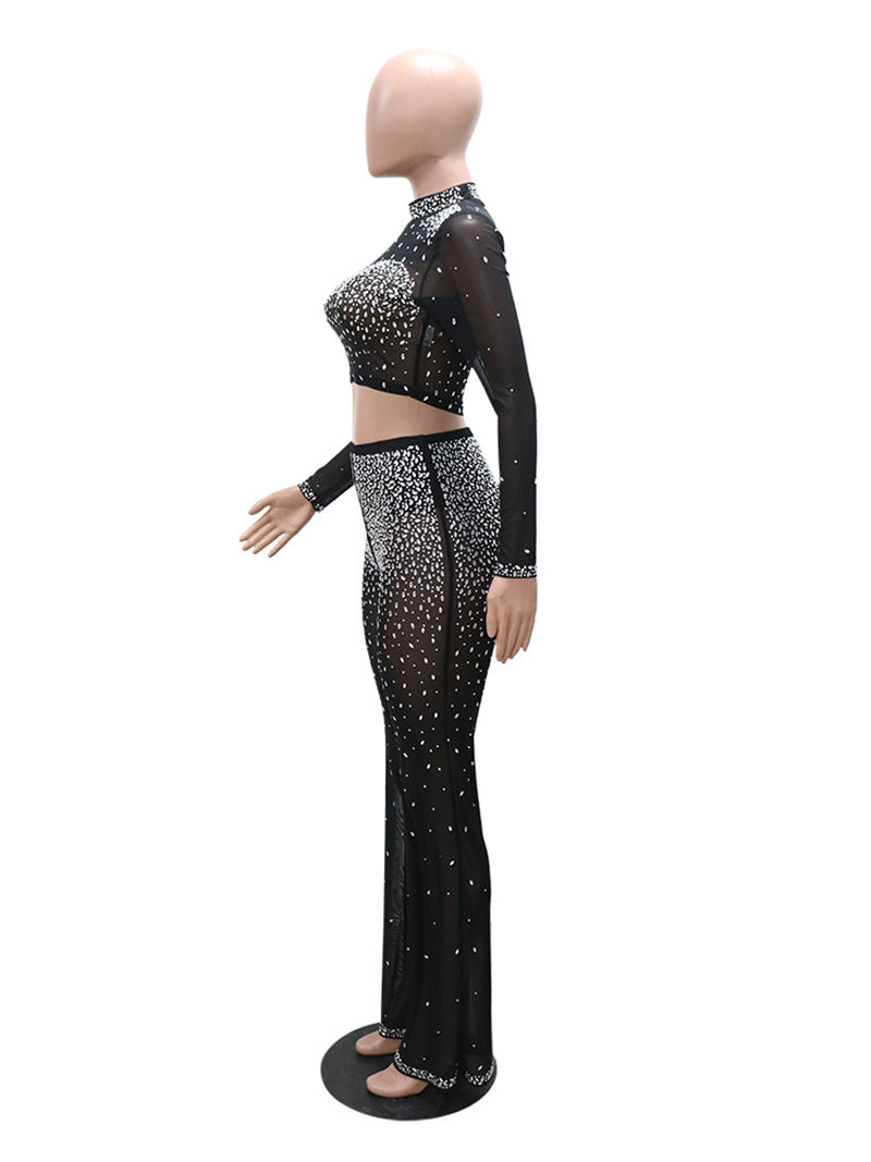 Rhinestone See-through Mesh Club Sets