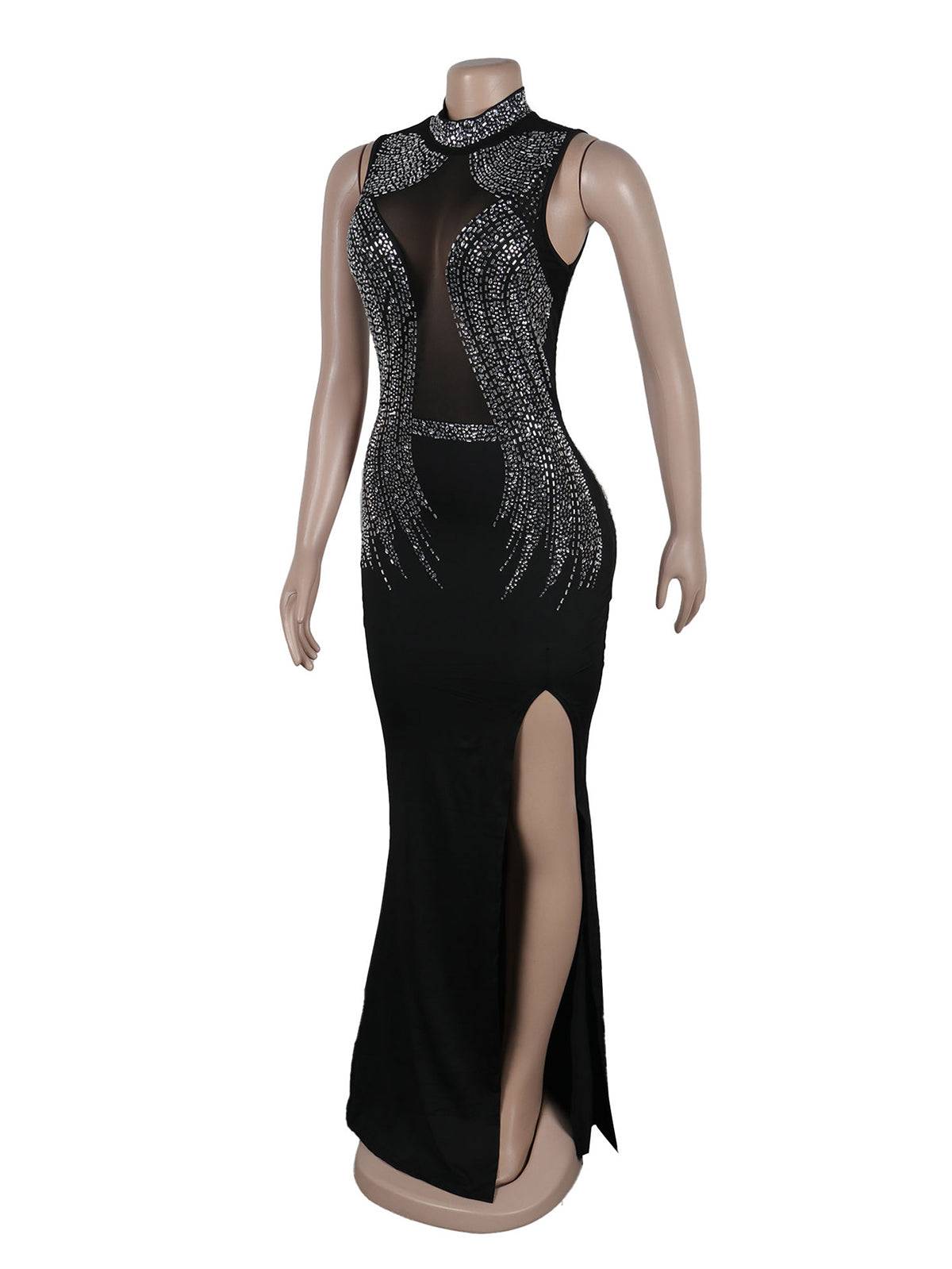 Rhinestone Sheer Mesh Sexy Dress