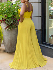 Flower Decoration Pleated Wide Leg Jumpsuit