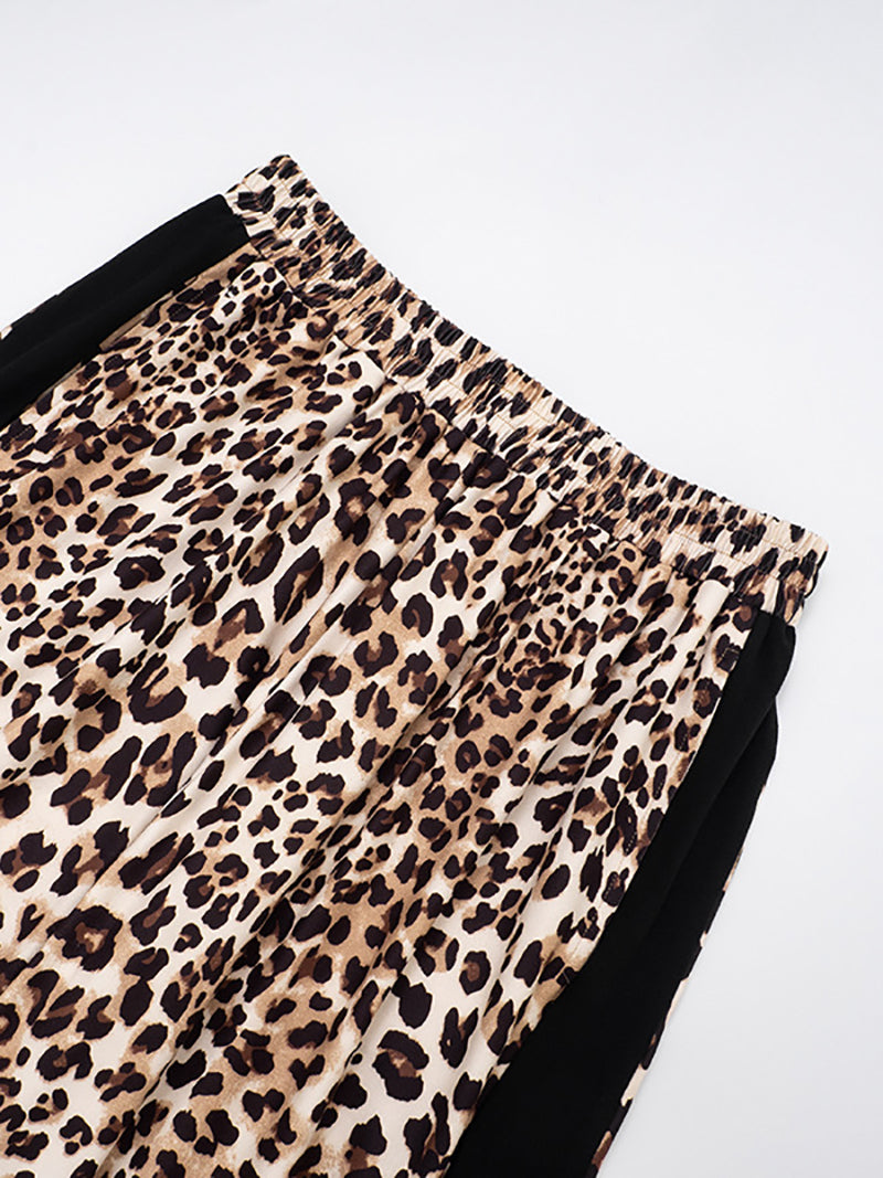 Casual Leopard Print Wide Leg Trousers
