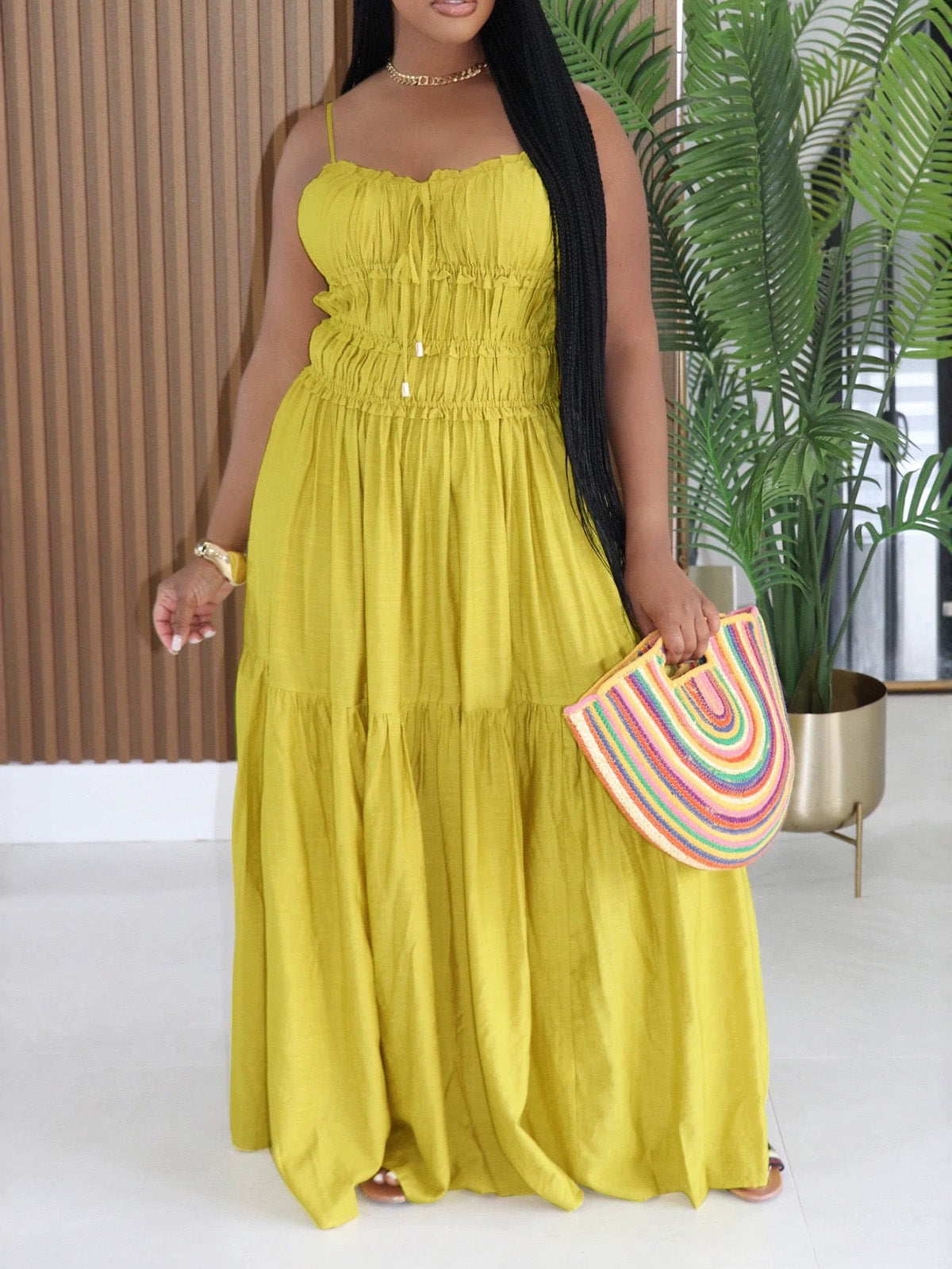 Sexy Spaghetti Strap Backless Sleeve Ruched Maxi Dress