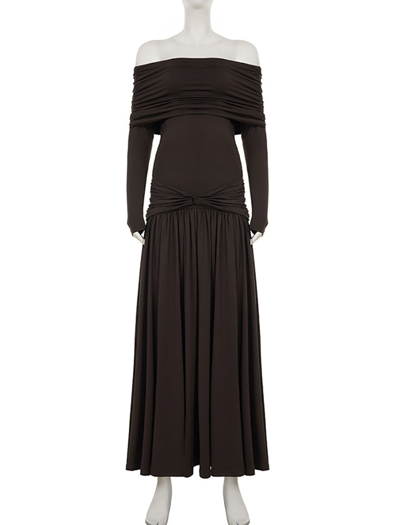 Elegant Off Shoulder Ruched Slim Maxi  Dress