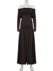 Elegant Off Shoulder Ruched Slim Maxi  Dress