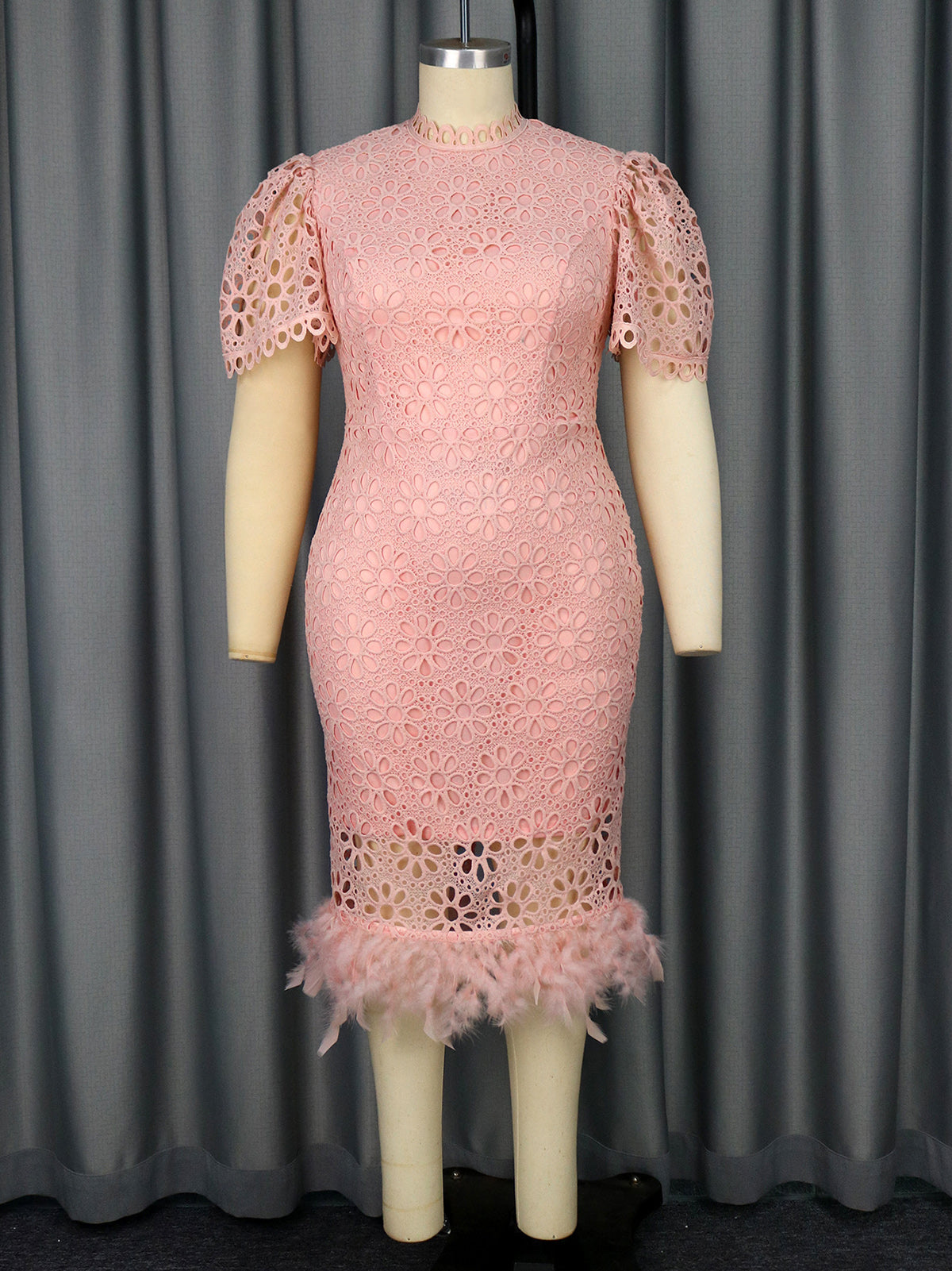 Floral Lace Short Sleeve Patchwork Slim Midi Dress