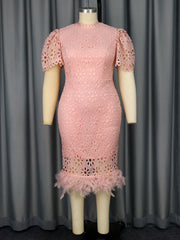Floral Lace Short Sleeve Patchwork Slim Midi Dress
