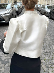 Fashion Stand Collar Puff Sleeve Shirt