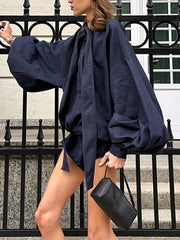 Fashion Bubble Full Sleeve Lace-up Top And Shorts Sets