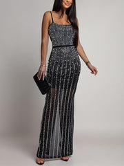 Rhinestone Sexy Suspenders Slim Party Dress