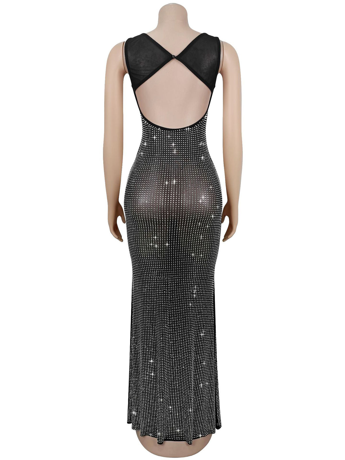 Sexy Sheer Rhinestone Embellished Bodycon Dress