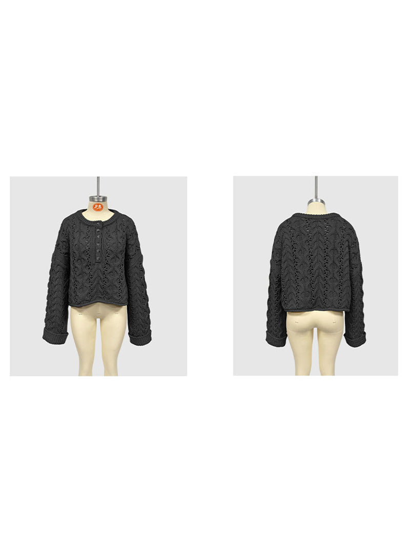 Vintage Textured Button Knit Pullover Sweater