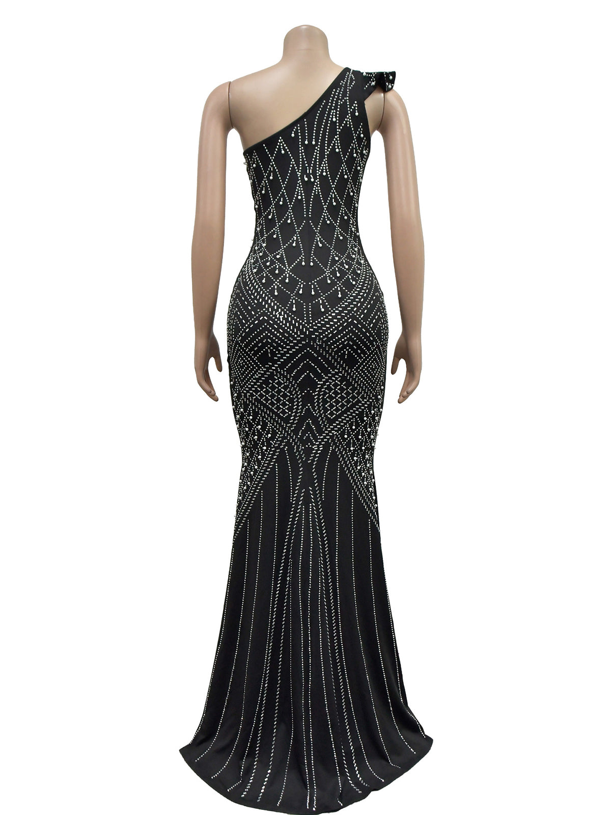 Sexy Skew Collar Rhinestone Nightclub Dress