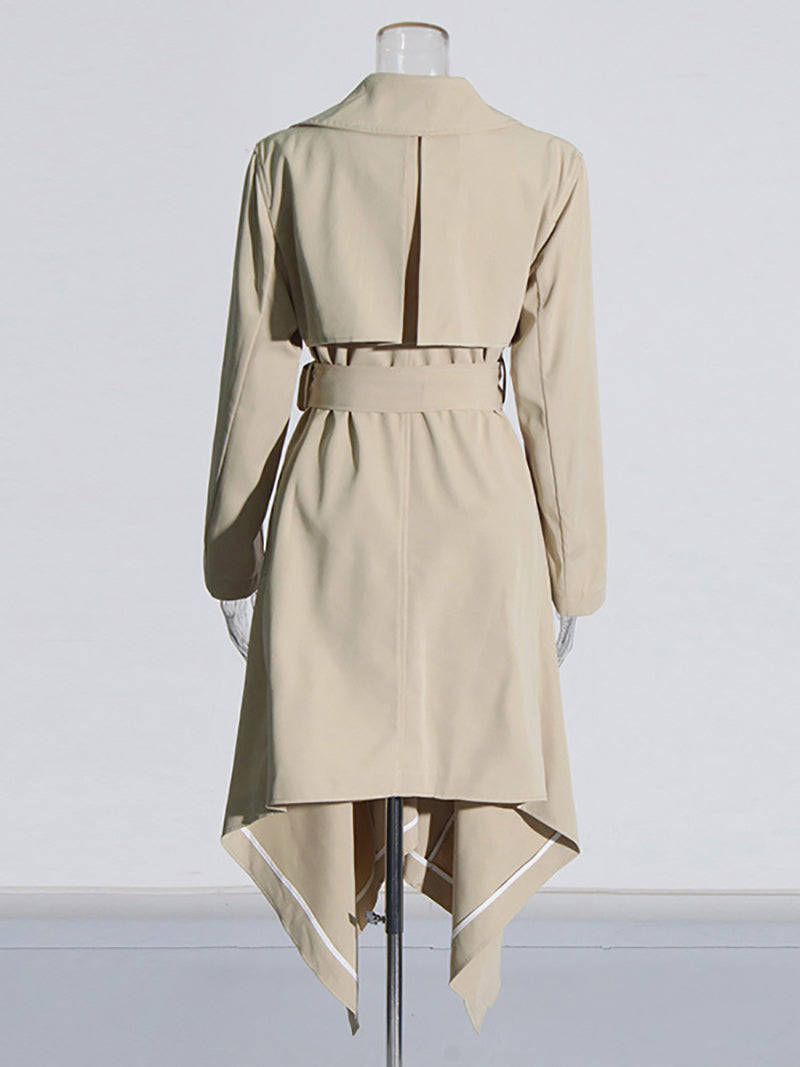 Asymmetric Cut Double Breasted Trench Coat