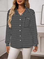 Fashion Lapel Striped Loose Casual Shirt