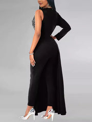 Sexy V-neck Sequin Splicing Slim Party Jumpsuit