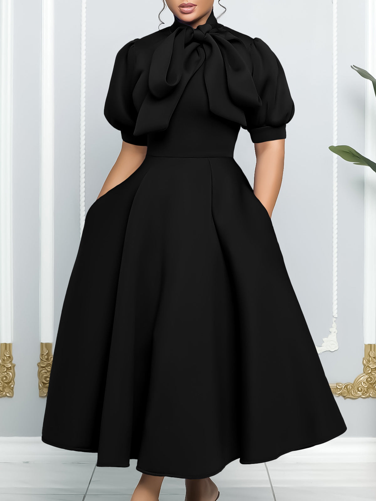 Elegant Big Bow Tie Slim Evening Dress