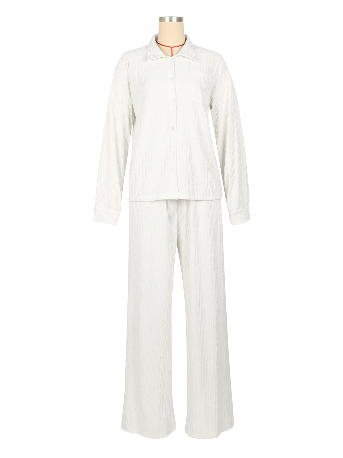 Fashion Rib Shirt Straight Pants Two Pieces Set