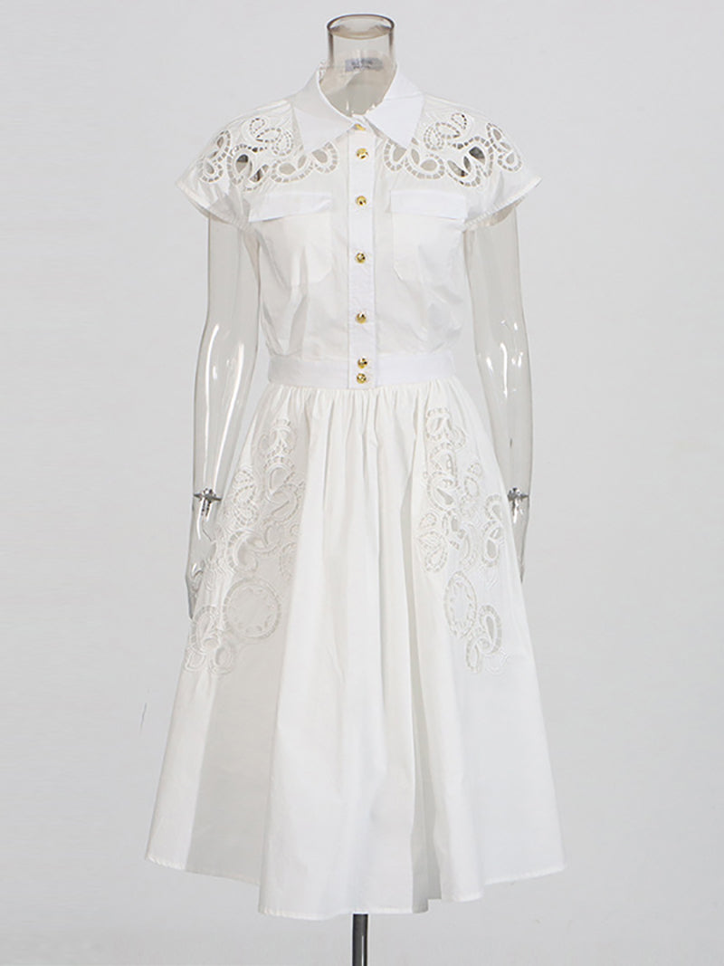 Elegant Embroidered Lapel Top Long Skirt Sets