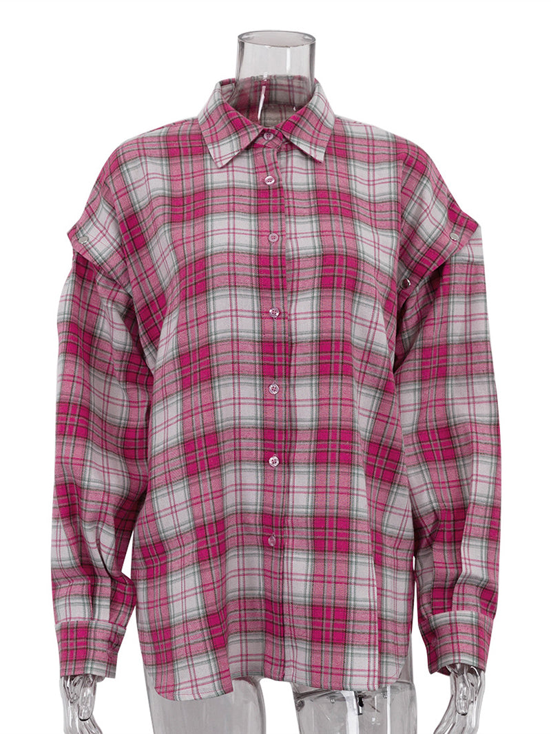 Fashion Loose Detachable Long Sleeve Plaid Shirt