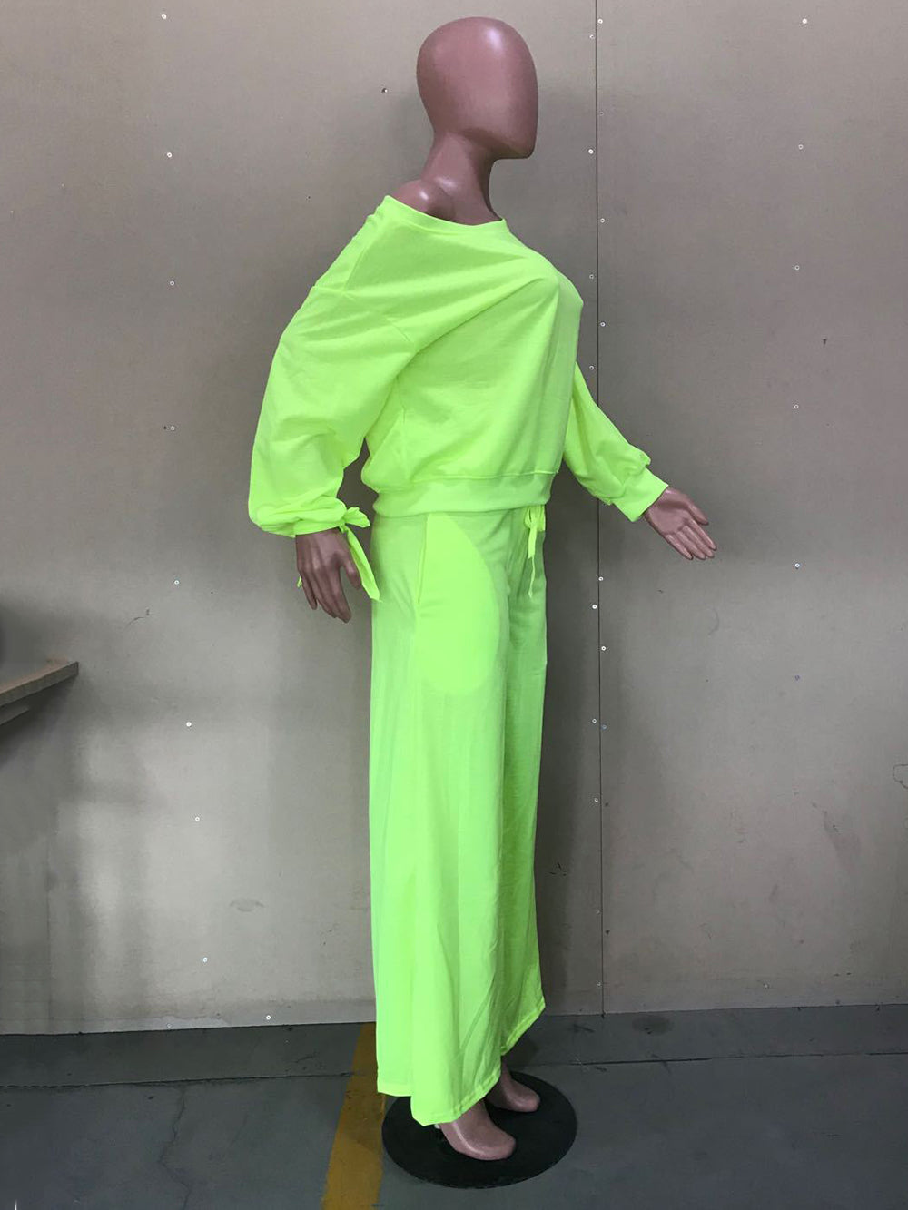 Casual Oblique Shoulder Tops High Waist Trousers Set
